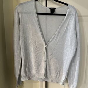 Escada Metallic silver  Cardigan Petite sweater knit Made In‎ Italy